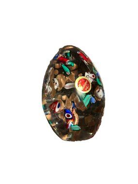 VINTAGE MURANO GLASS EGG shaped PAPERWEIGHT w/ Sticker 4 1/4" Office Pretty
